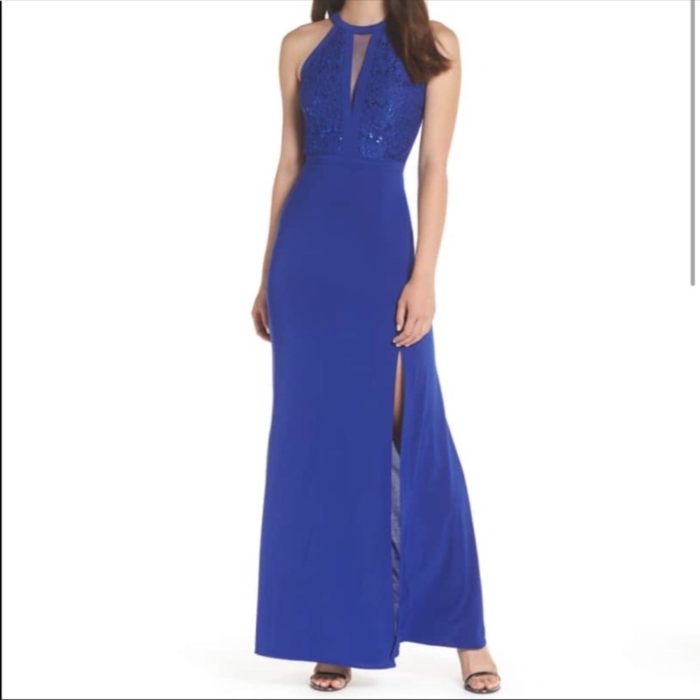 Morgan & Co lace jersey gown royal blue size 13/14